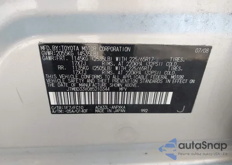 2008 Toyota Rav4 z USA, uszkodzony, nr VIN JTMBD33V085210344